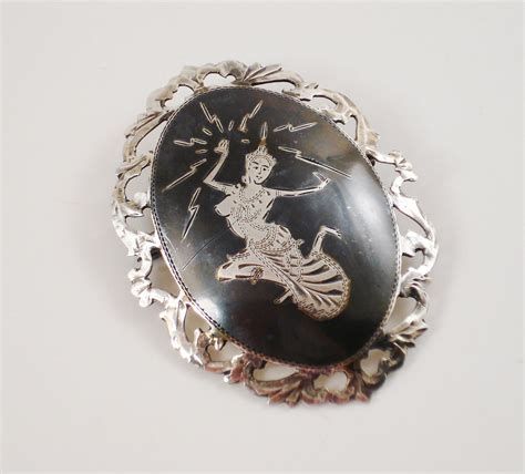 Reserved Vintage Siam Sterling Brooch Nielloware Brooch