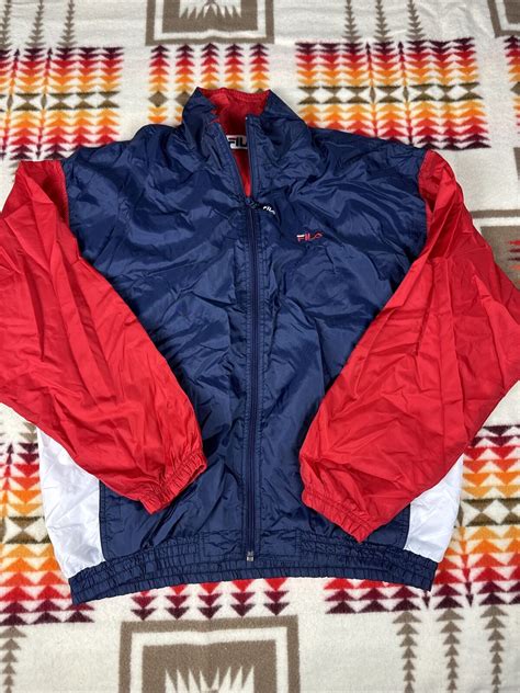 Fila Vintage Windbreaker Light Jacket Mens Sz L Red W Gem