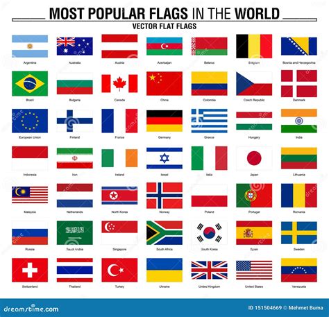 Collection Of Flags Most Popular World Flags Stock Vector