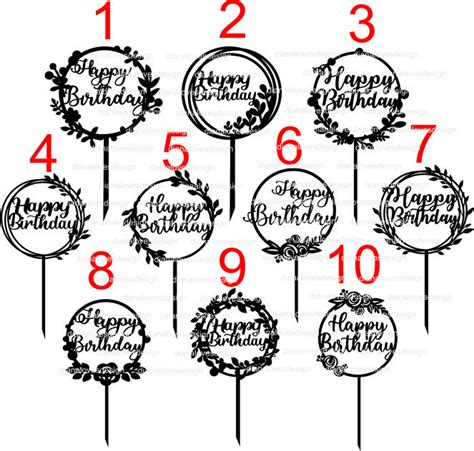 Happy Birthday Svg Bundle Cake Topper Svg Circle Leaf Frame Etsy