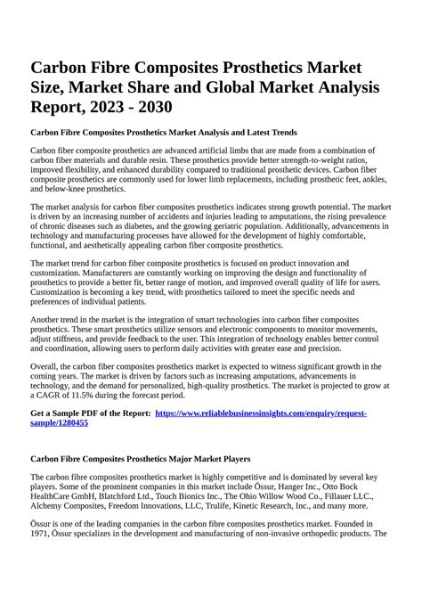 Reportprime Carbon Fibre Composites Prosthetics Market Size Market