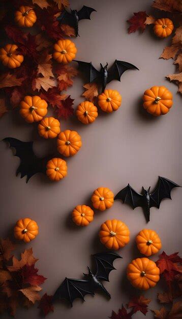 Premium Ai Image Halloween Background With Pumpkins Bats And Autumn