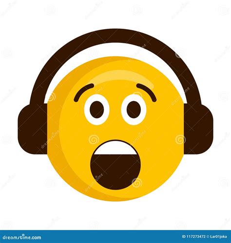 Surprised Emoji With Headphones Icon Stock Vector Illustration Of