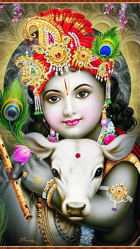 Kanha Ji Ke New Shri Krishna With Cow Hindu God Bhakti Devotional