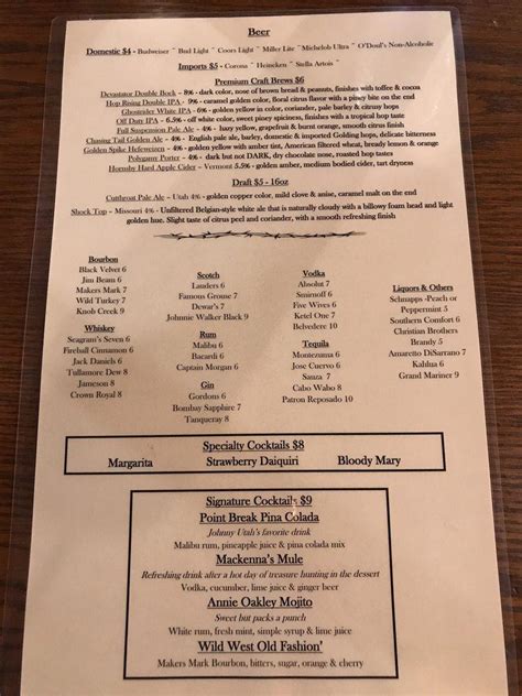 Carta De Iron Horse Restaurant Kanab