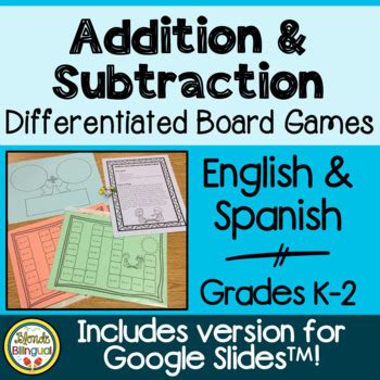 Differentiated Addition And Subtraction Board Games In Spanish And English