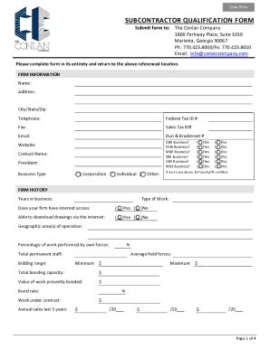 Fillable Online Subcontractor Qualification Form Fax Email Print