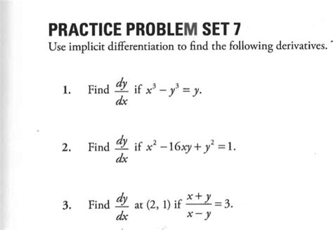 Solved Practice Problem Set 7 Use Implicit Differentiation