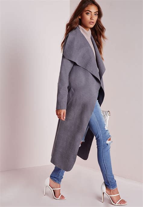 Missguided Belted Waterfall Coat Grey Outerwear Outfit Coats