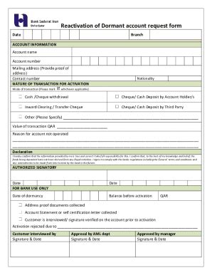 Fillable Online Service Request Form Re Activation Of Dormant Account