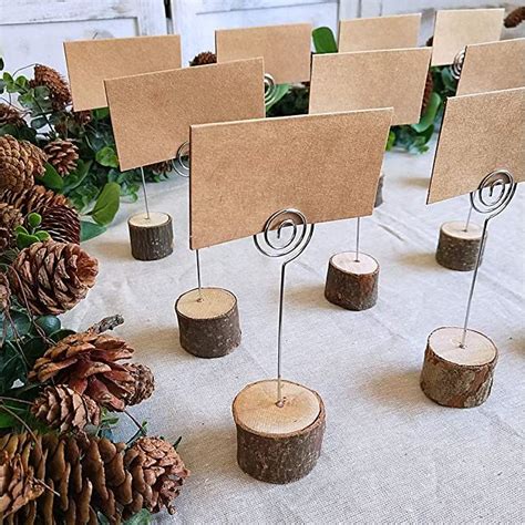 Supla 20 Pcs Rustic Wood Place Card Holders With Swirl Wire Wooden Bark