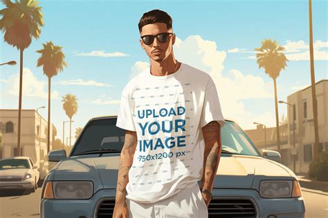 Placeit Illustrated Mockup Of A Gta Inspired Man With Arm Tattoos