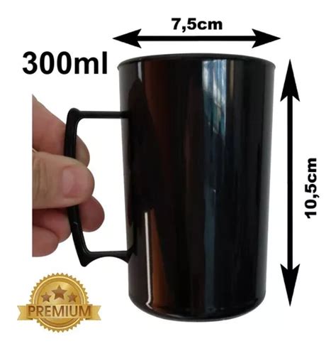 100 Canecas De Chopp Acrílico Luxo Preto Lisas 300ml barato