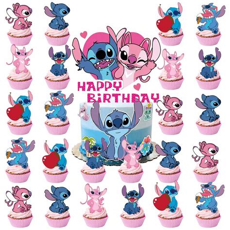 Disney 25pcs Stitch Party Supplies Stitch Cake Topper Cupcake Toppers