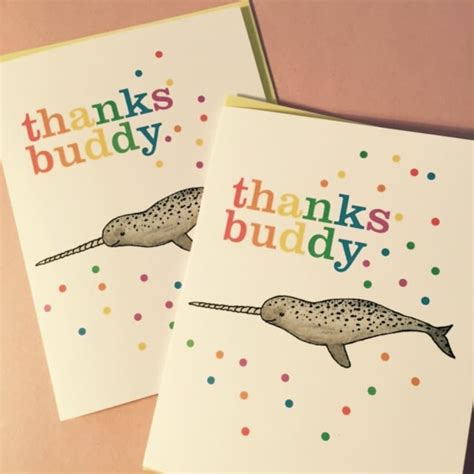 Thanks Buddy Narwhal Thank You Card Etsy