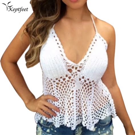 Buy V Neck Halter Crochet Sexy Swimwear Bikini Top