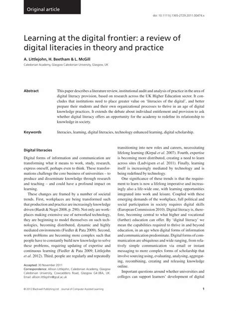 PDF Learning At The Digital Frontier A Review Of Digital Literacies