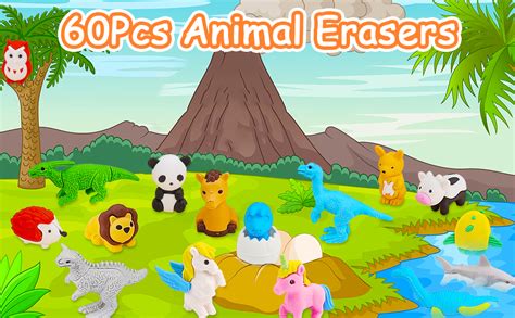 Zkptops 60pcs Animal Erasers Kids Desk Pets Animal Pencil