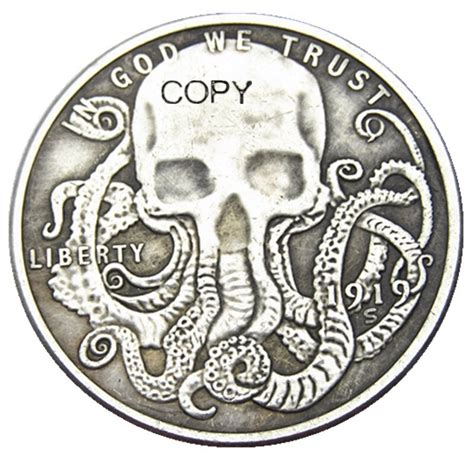 HB 107 Hobo USA Morgan Dollar Skull Zombie Skeleton เงนสำเนาเหรยญ