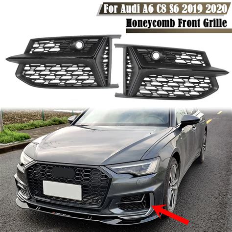 Glossy Black Car Front Bumper Fog Light Grille Honeycomb Mesh Style Fog