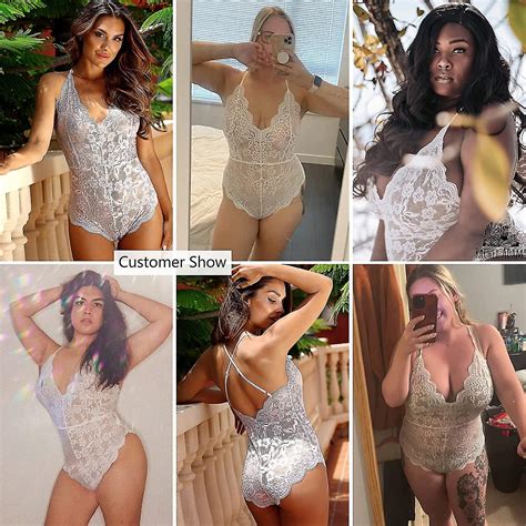Women One Piece Lingerie Deep V Teddy Sexy Lace Bodysuit Fruugo Uk