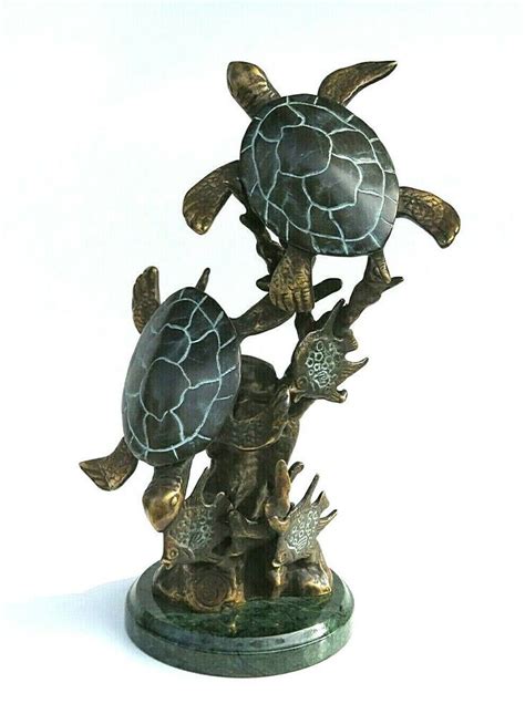 12 Brass Sculpture Sea Turtle Duet By SPI Gallery Two Sea Turtles