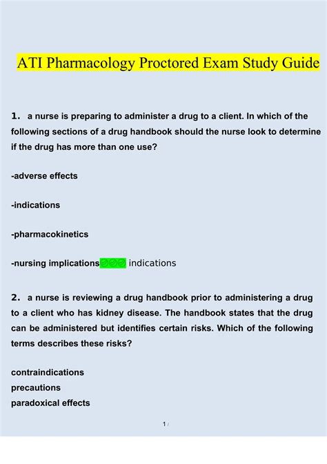 Ati Pharmacology Proctored Exam Study Guide Questions Consisting