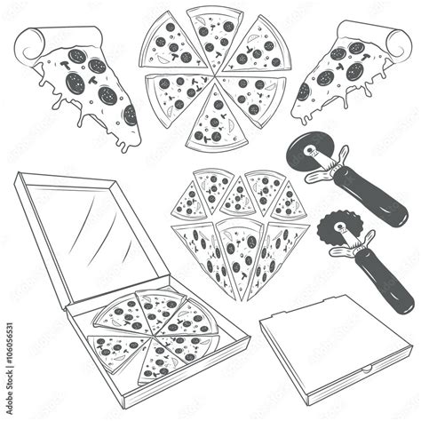 Hand Drawn Pizza Slices Vector Set Pizza Labels Signs Symbols Icons