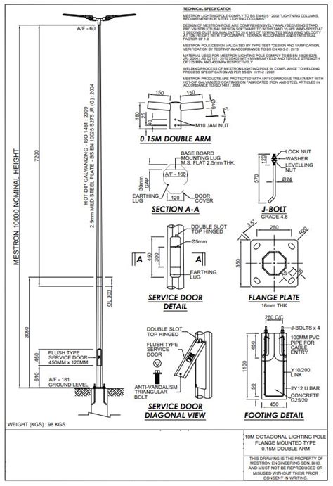 Mestron Meter Fm M Flange Mounted Type Street Light Pole With