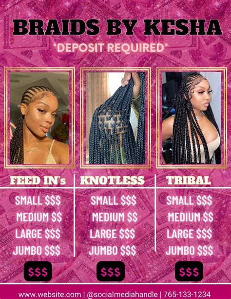 Braid Specials Knotless Braid Flyer Liste De Prix Instagram Etsy