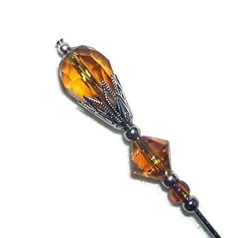 Amber Glass Crystal Stick Hat Pin Long Hatpin Vintage Sty