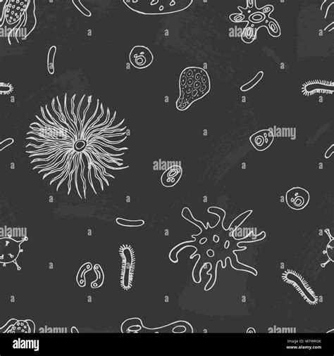 Seamless Pattern Background With Bacterium Bacteria Drawn On The