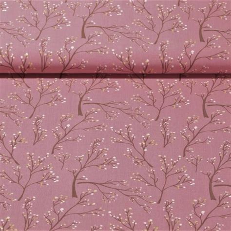 Popeline De Viscose Branches Rose Snaply