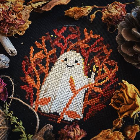 Fall Cute Ghost Cross Stitch Pattern Pdf Instant Download Spooky