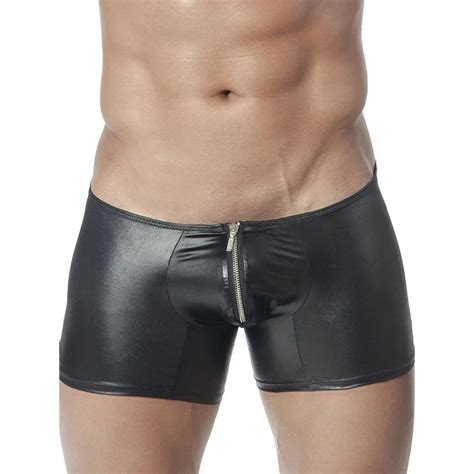 Sexy Faux Leather Men Boxer Shorts Trunk Lingerie Homme Gay Jockstrap