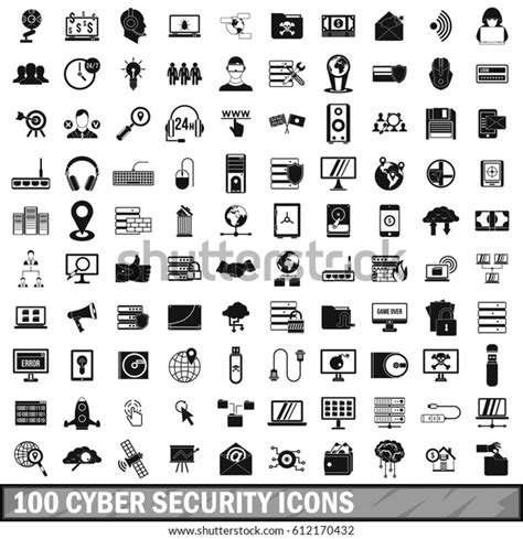 100 Cyber Security Icons Set Simple Stock Vector Royalty Free 612170432