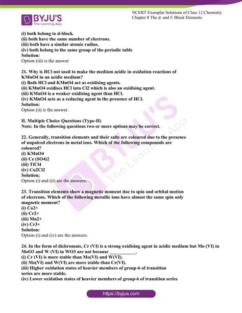 Ncert Exemplar Class 12 Chemistry Solutions Chapter 8 D Block And F Block Elements Click For