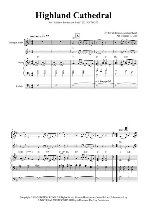 Highland Cathedral Arr Thomas Graf By Ulrich Roever Sheet Music For