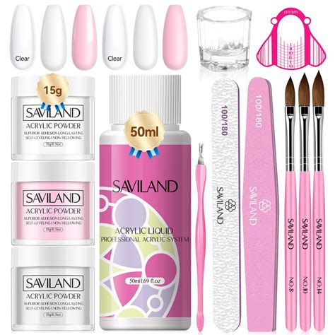 Saviland Acrylic Nail Kit 3 Colors White Pink Clear Acrylic Powder