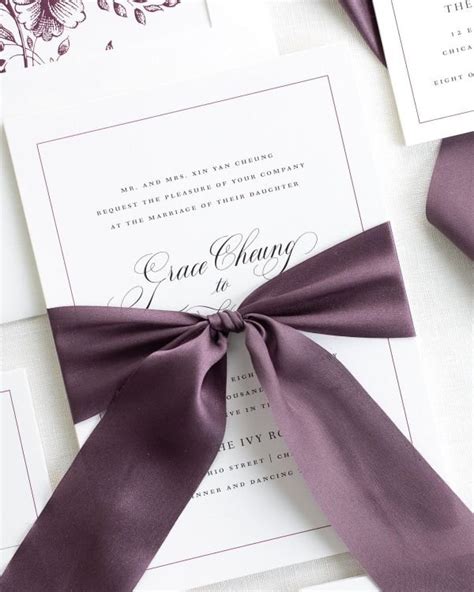 Elegant Dark Purple Ribbon Wedding Invitations | Shine Wedding Invitations