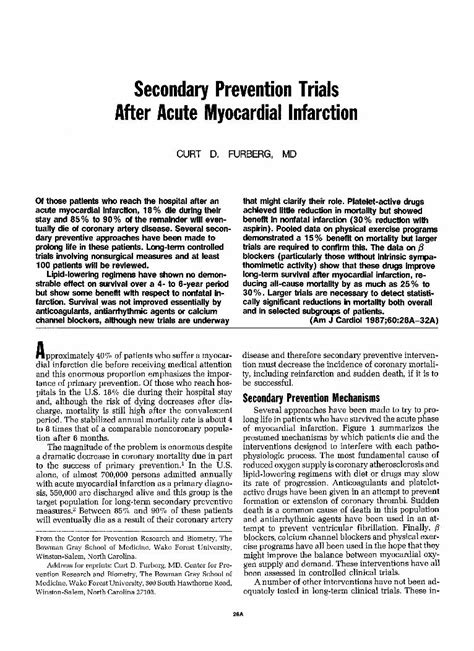 Pdf Secondary Prevention Trials After Acute Myocardial Infarction