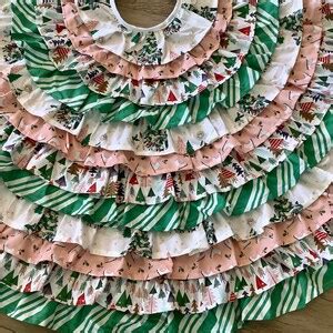 Blush Pink Ruffled Christmas Tree Skirt With Green Stripes, Cute Tree ...