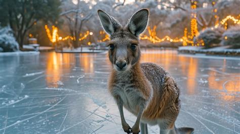 Premium Photo Kangaroo On The Ice Rink Winter Wonderland Jump