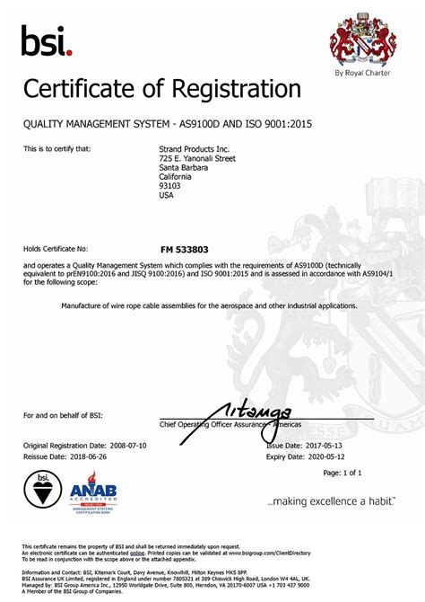 As9100 Rev D And Iso 90012015 Certification For Manufacture Of Wire