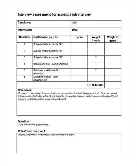 Free 9 Sample Interview Assessment Forms In Pdf Ms Word