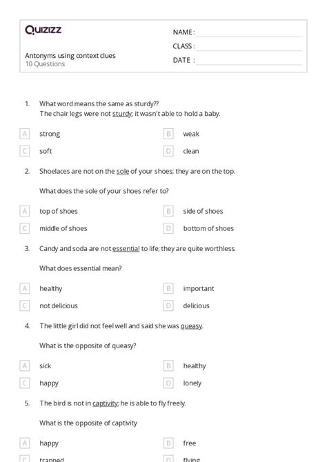 Determining Meaning Using Context Clues Worksheets For Th