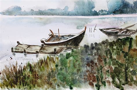 Row Boat Painting Lake Original Art Nature Wall Art Watercolor Etsy