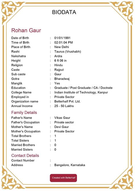 How To Create A Marriage Biodata Printable Templates