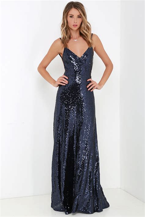 Beautiful Navy Blue Maxi Dress Sequin Maxi Dress Backless Dress