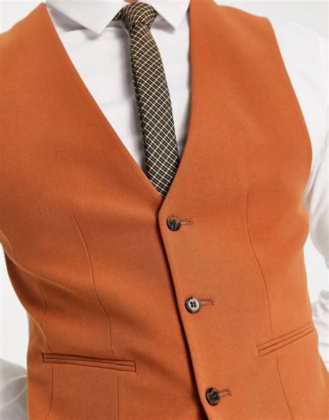 Asos Design Super Skinny Suit Waistcoat In Tobacco Brown